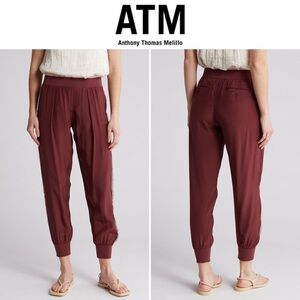 ATM Anthony Thomas Melillo Fringe Silk Pull-On Pants in Burgundy sz S NWT 350$
